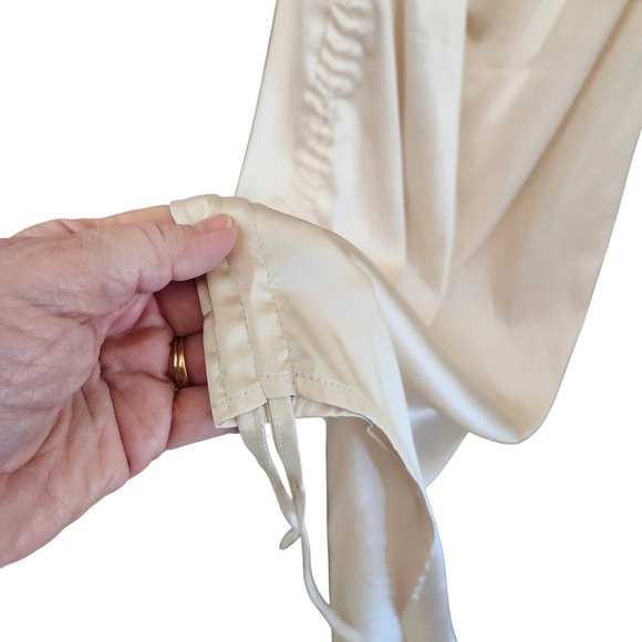 Champagne Satin Cowl Neck Midi Slip Dress Ruched Asymmetrical Hem Sexy Glam - Picture 9 of 9